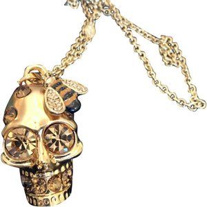 - Gold designer Gothic Skull and Bee Necklace